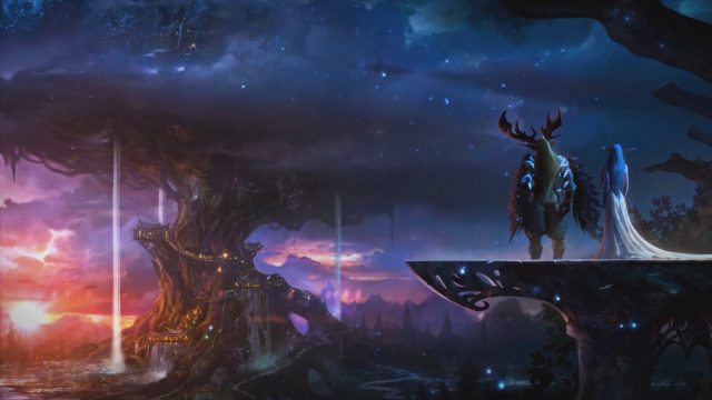 児童書「World of Warcraft: Traveler」公式イラスト テルドラシルを見下ろすマルフュリオンとティランダ